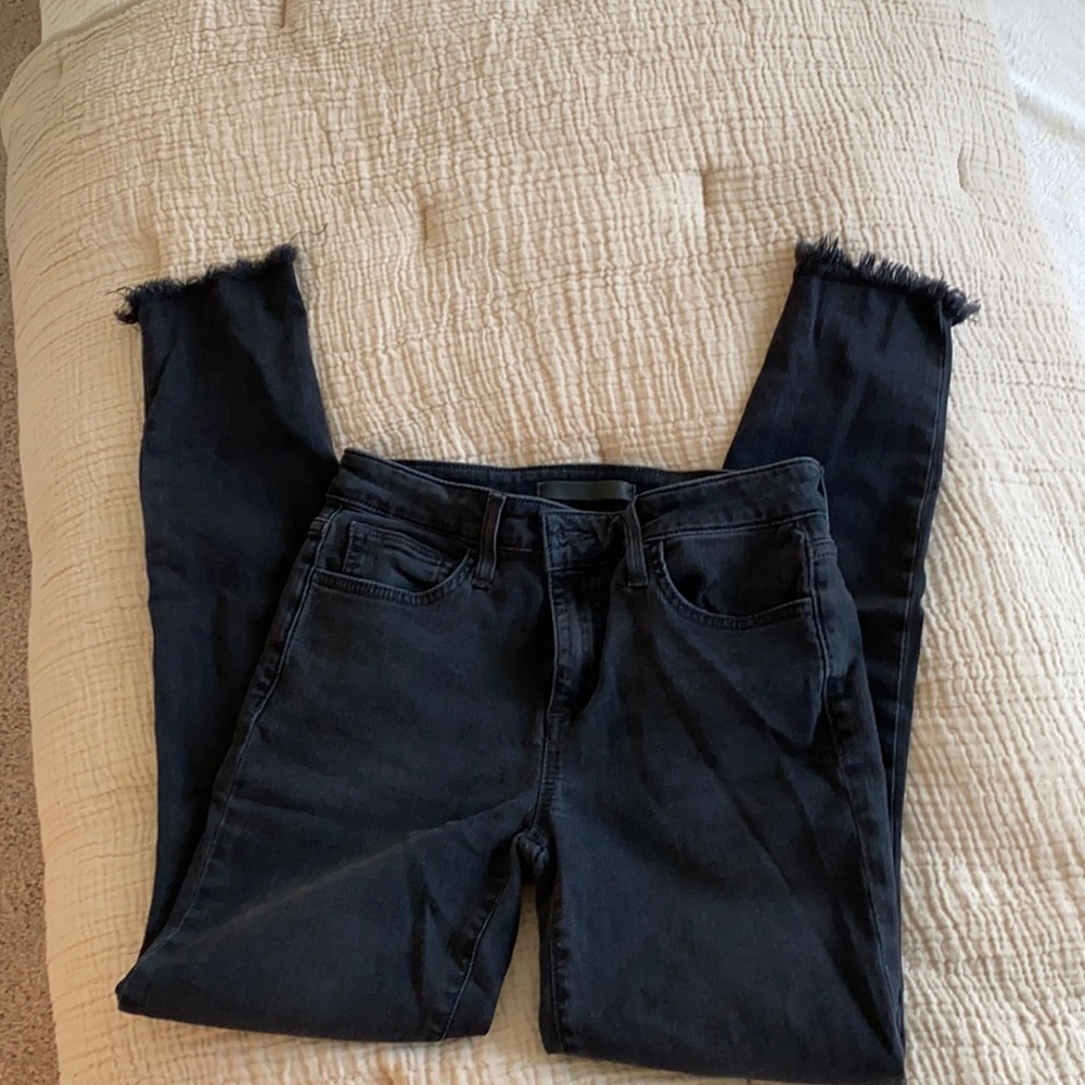 Joe’s Jeans. Distressed black denim. Size 27. Cutest frayed ankle detail.